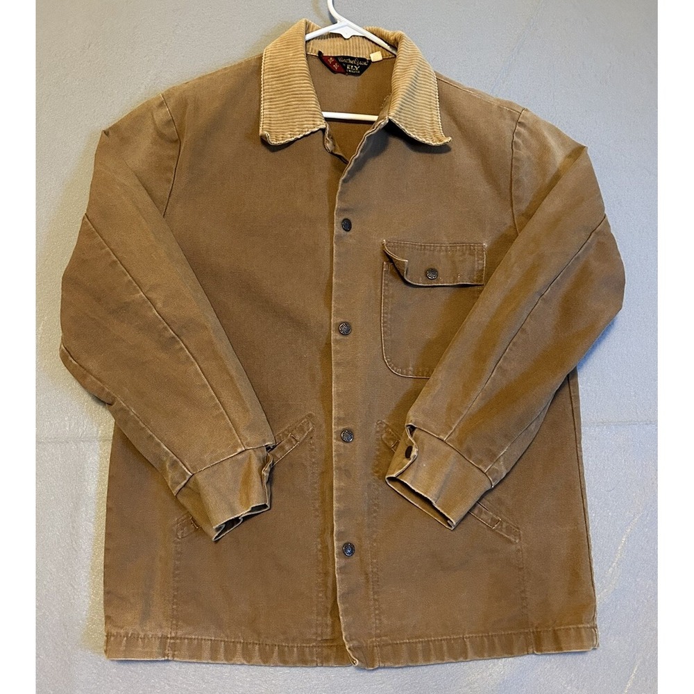 Weather Jack Ely Walker 70s Tan Canvas Chore Barn Coat Sz 42 READ Distressed